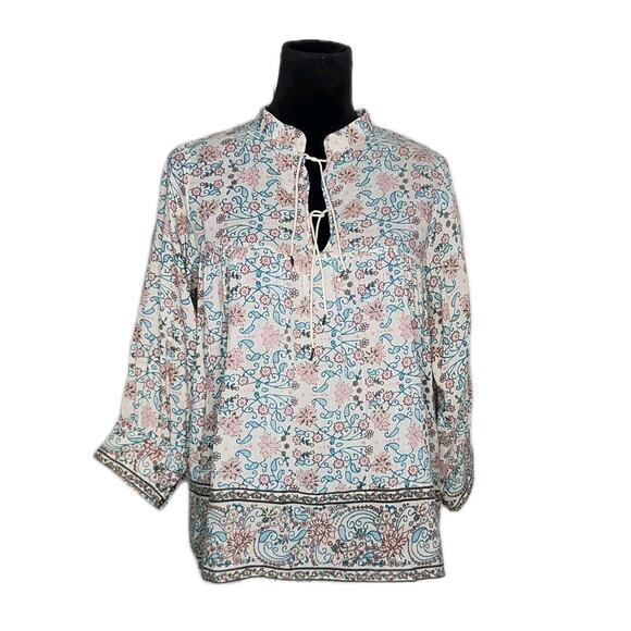 Ulla Johnson Rhia Blouse Floral Cotton Peasant Boho Tie Neck Top Size 6 - Picture 2 of 9